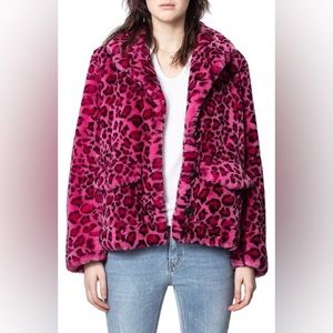 Zadig & Voltaire Lila Pink Leopard Faux Fur Coat